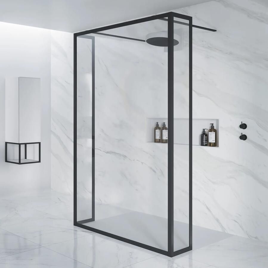 Riho Lucid GD404S vrijstaande douchewand met draaibare zijwand 90cm zwart mat