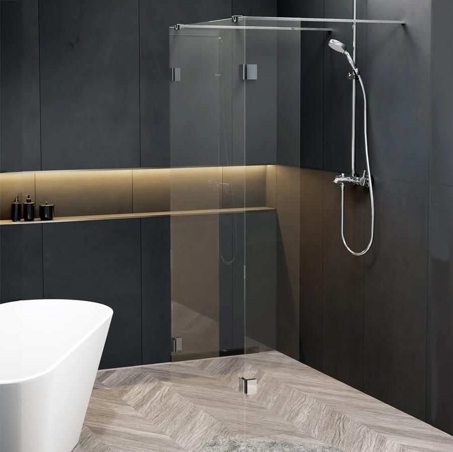 Riho Scandic X202 vrijstaande douchewand 115cm met 30cm zijwand chroom