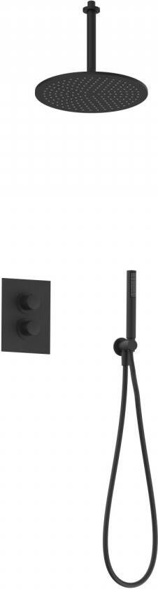 Salenzi Regendoucheset Inbouw Giro S Plafond Uitloop Gepoedercoat Messing Mat Zwart 20 cm OP=OP