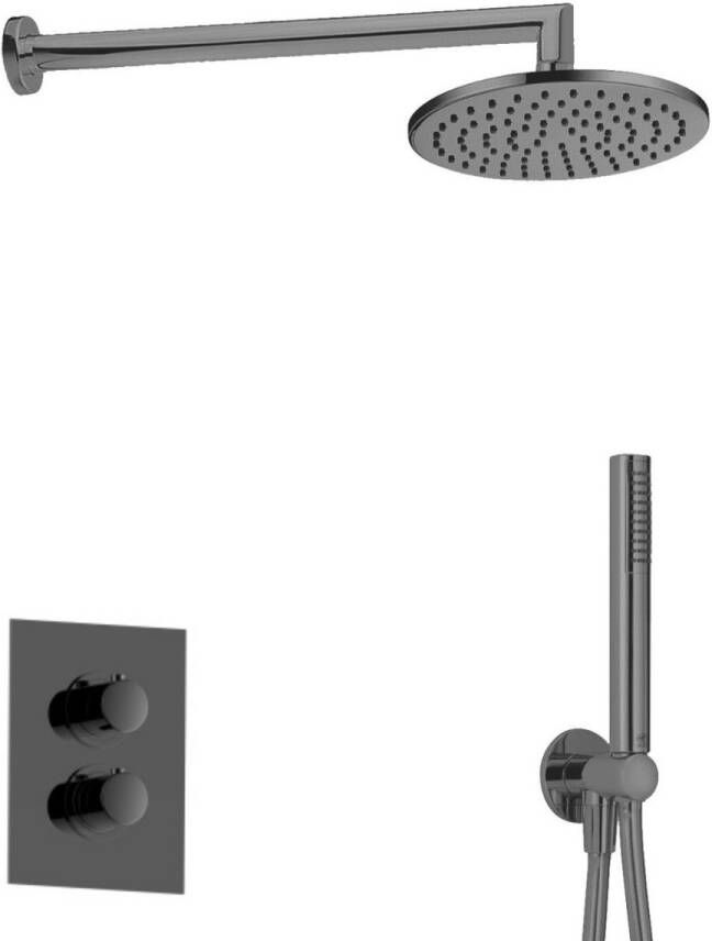 Salenzi Regendoucheset Inbouw Giro S Muur Uitloop Gegalvaniseerd Messing Zwart Chroom 20 cm