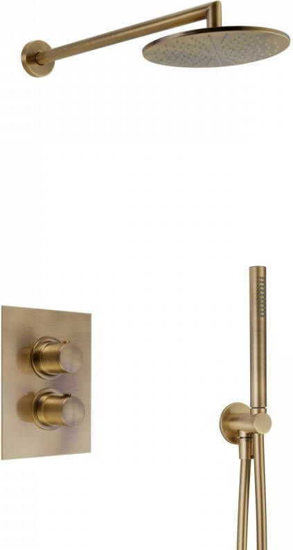 Salenzi Regendoucheset Inbouw Giro S Muur Uitloop Gegalvaniseerd Geborsteld Messing Goud 30 cm OP=OP