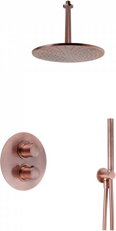 Salenzi Regendoucheset Inbouw Giro R Plafond Uitloop Gegalvaniseerd Geborsteld Koper 20 cm OP=OP