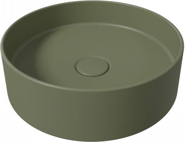 Salenzi Opbouw Waskom Hide Circle 40x12 cm Mat Legergroen (inclusief bijpassende afvoerplug)