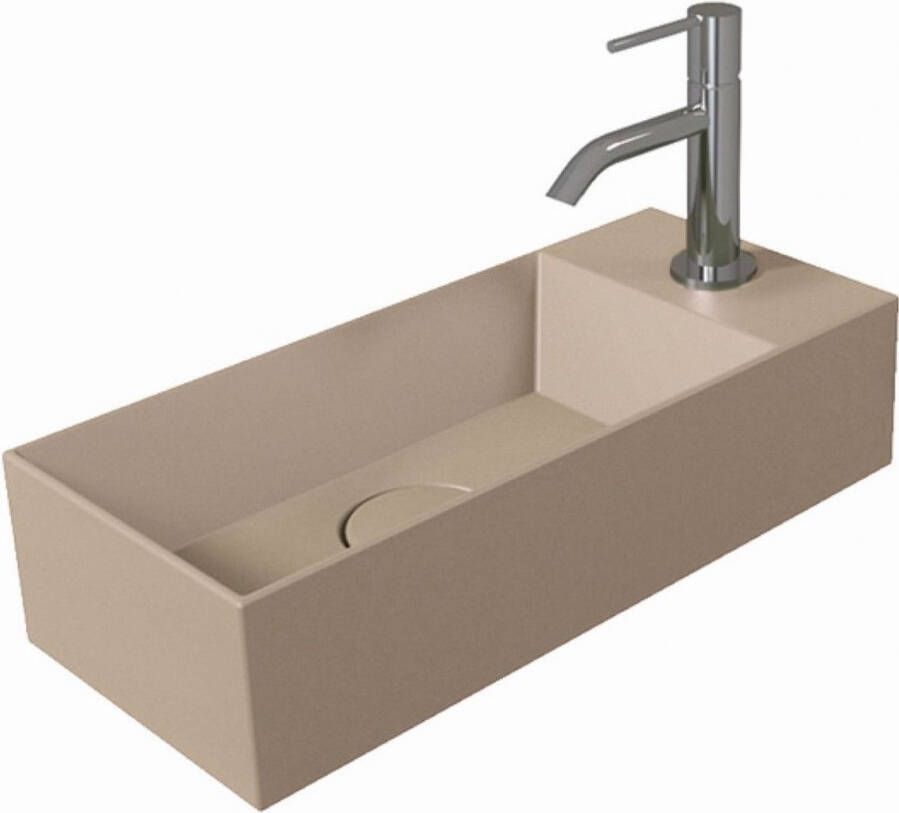 Salenzi Fontein Spy 45x20 cm Mat Taupe Kraangat Rechts (inclusief bijpassende waste)