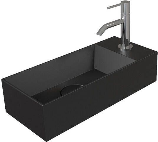 Salenzi Fontein Spy 45x20 cm Mat Zwart Kraangat Rechts (inclusief bijpassende waste)