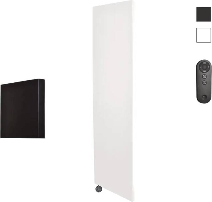 Sanicare Denso elektrische radiator 40x180cm wit mat met afstandsbediening en thermostaat zwart linksonder
