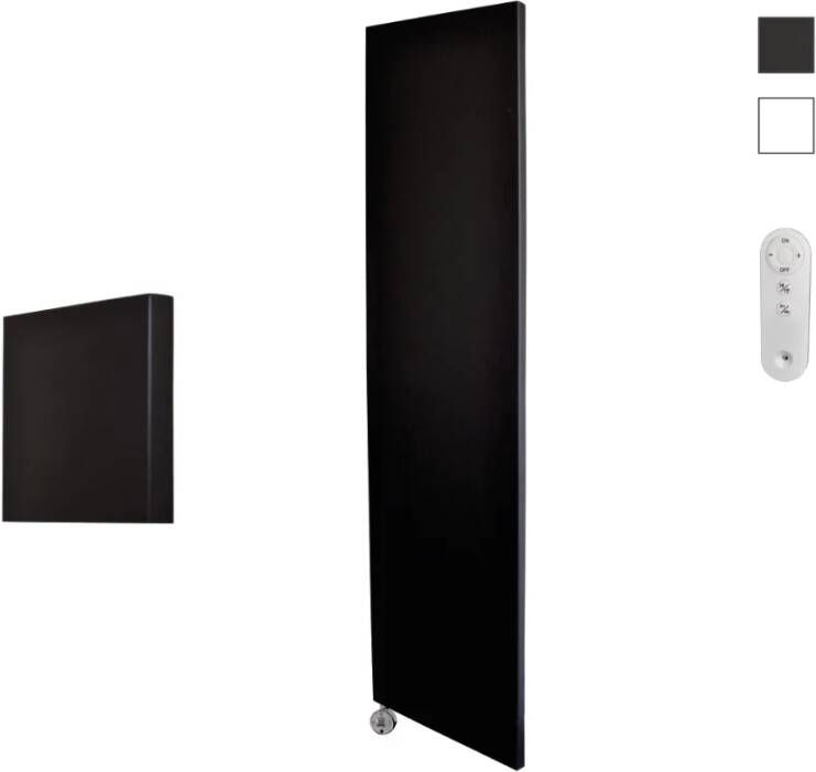 Sanicare Denso elektrische radiator 40x180cm zwart mat met afstandsbediening en thermostaat chroom linksonder