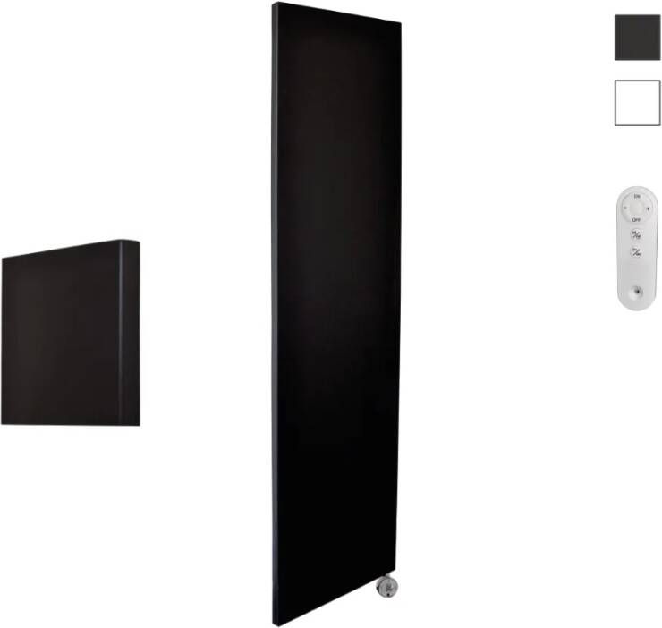 Sanicare Denso elektrische radiator 40x180cm zwart mat met afstandsbediening en thermostaat chroom rechtsonder