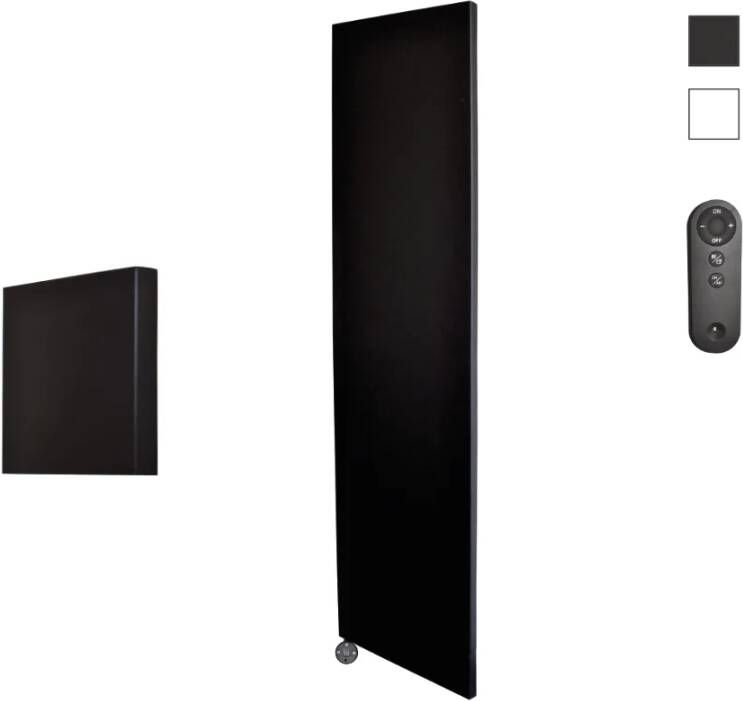 Sanicare Denso elektrische radiator 40x180cm zwart mat met afstandsbediening en thermostaat zwart linksonder