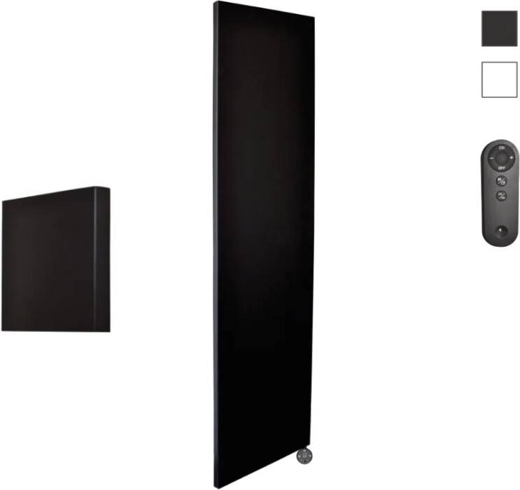 Sanicare Denso elektrische radiator 40x180cm zwart mat met afstandsbediening en thermostaat zwart rechtsonder