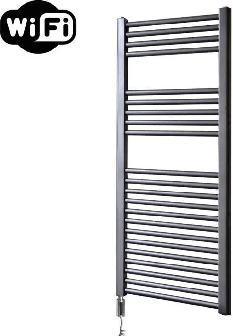 Sanicare elektrische design radiator 45x112cm gunmetal met WiFi en thermostaat links chroom