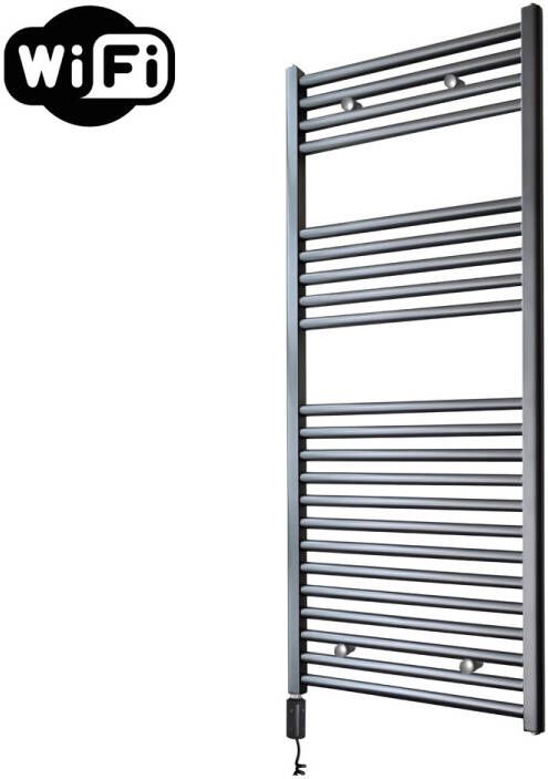 Sanicare elektrische design radiator 45x112cm gunmetal met WiFi en thermostaat links zwart