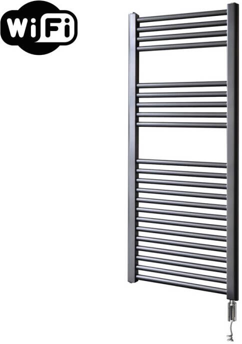 Sanicare elektrische design radiator 45x112cm gunmetal met WiFi en thermostaat rechts chroom