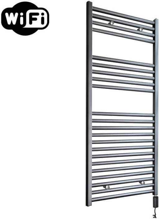 Sanicare elektrische design radiator 45x112cm gunmetal met WiFi en thermostaat rechts zwart