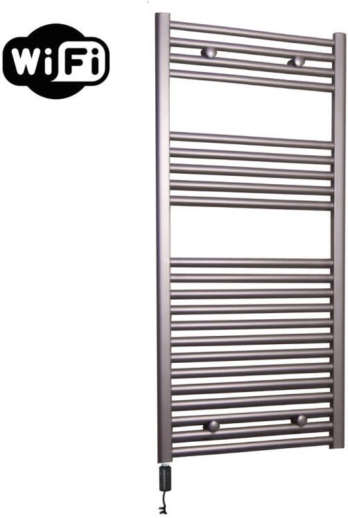 Sanicare elektrische design radiator 45x112cm inox-look met WiFi en thermostaat links zwart