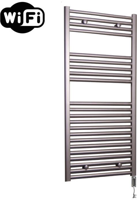 Sanicare elektrische design radiator 45x112cm inox-look met WiFi en thermostaat rechts chroom