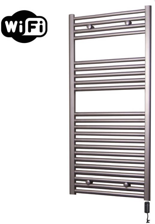 Sanicare elektrische design radiator 45x112cm inox-look met WiFi en thermostaat rechts zwart