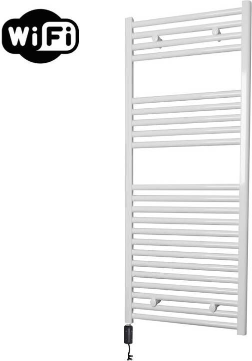 Sanicare elektrische design radiator 45x112cm wit met WiFi en thermostaat links zwart