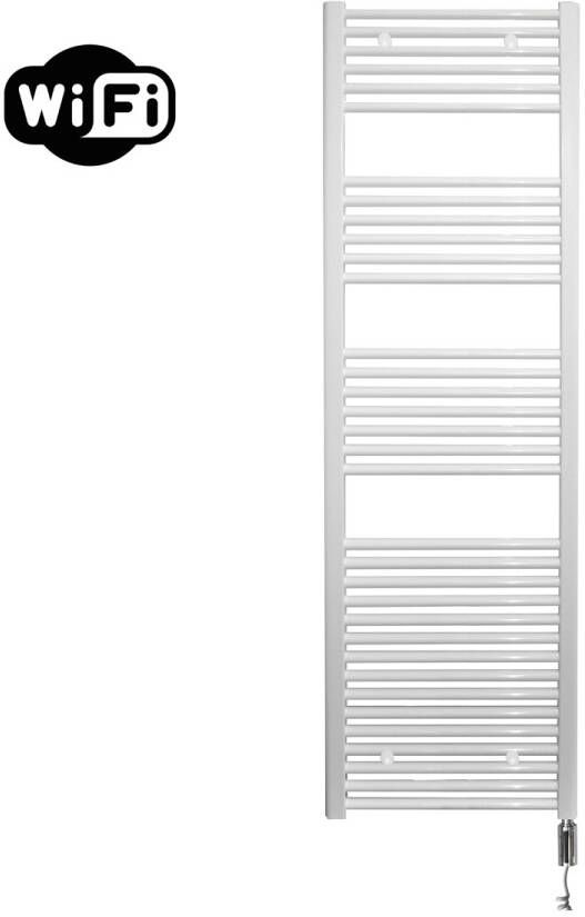 Sanicare elektrische design radiator 45x112cm wit met WiFi en thermostaat rechts chroom