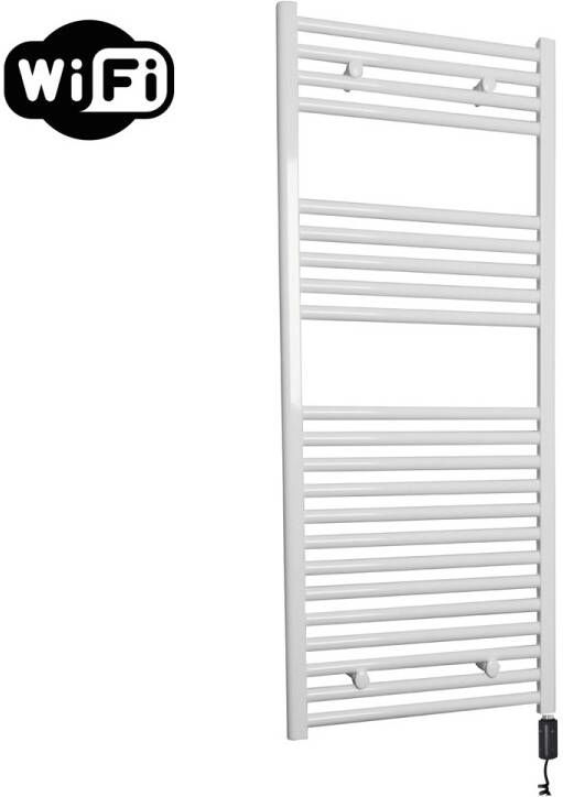 Sanicare elektrische design radiator 45x112cm wit met WiFi en thermostaat rechts zwart