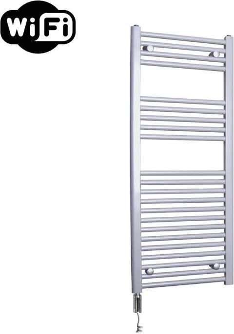 Sanicare elektrische design radiator 45x112cm zilvergrijs met WiFi en thermostaat links chroom