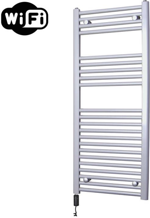 Sanicare elektrische design radiator 45x112cm zilvergrijs met WiFi en thermostaat links zwart