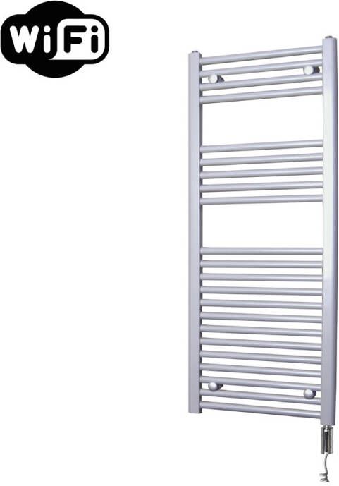 Sanicare elektrische design radiator 45x112cm zilvergrijs met WiFi en thermostaat rechts chroom