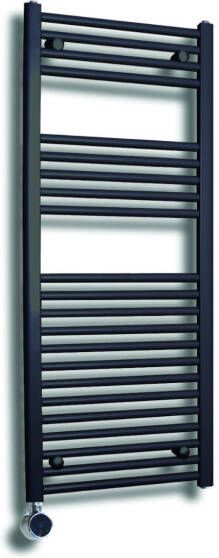 Sanicare elektrische design radiator 45x112cm zwart mat met thermostaat links chroom