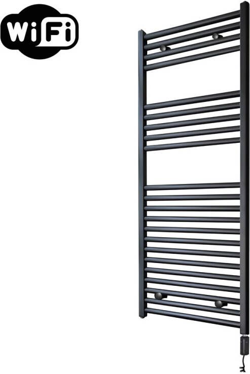 Sanicare elektrische design radiator 45x112cm zwart mat met WiFi en thermostaat rechts zwart