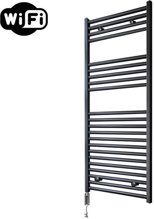 Sanicare elektrische design radiator 45x112cm zwart met WiFi en thermostaat links chroom