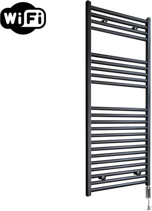 Sanicare elektrische design radiator 45x112cm zwart met WiFi en thermostaat rechts chroom