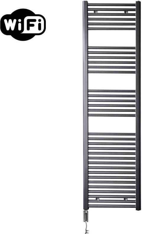 Sanicare elektrische design radiator 45x172cm gunmetal met WiFi en thermostaat links chroom