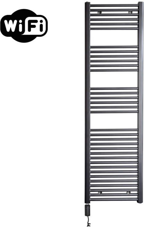 Sanicare elektrische design radiator 45x172cm gunmetal met WiFi en thermostaat links zwart