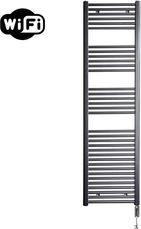 Sanicare elektrische design radiator 45x172cm gunmetal met WiFi en thermostaat rechts chroom