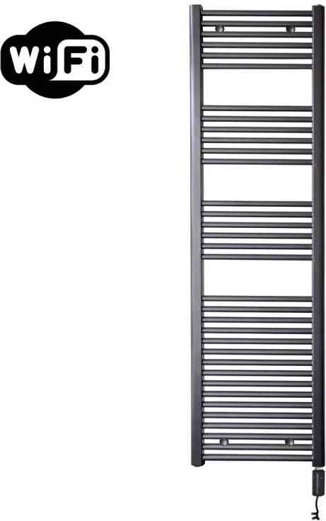 Sanicare elektrische design radiator 45x172cm gunmetal met WiFi en thermostaat rechts zwart