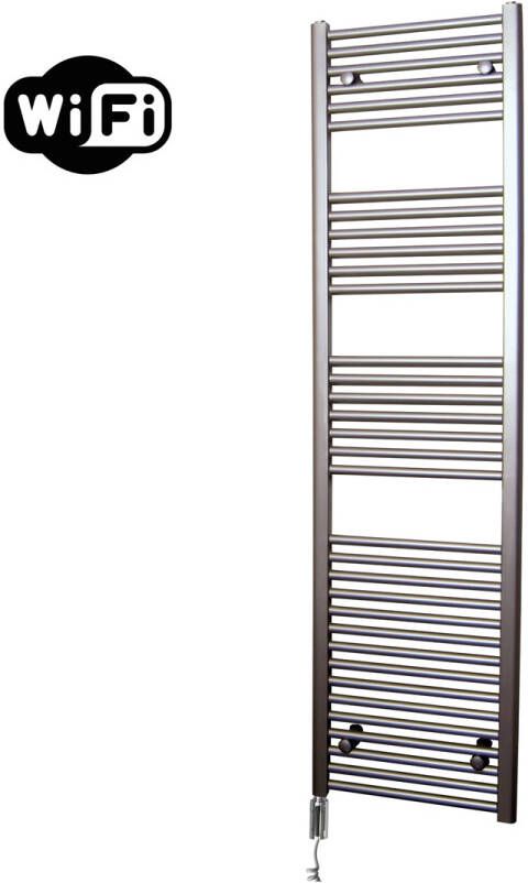 Sanicare elektrische design radiator 45x172cm inox-look met WiFi en thermostaat links chroom