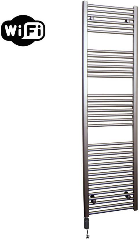 Sanicare elektrische design radiator 45x172cm inox-look met WiFi en thermostaat links zwart