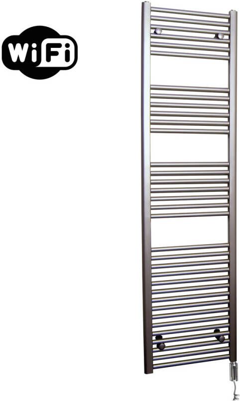 Sanicare elektrische design radiator 45x172cm inox-look met WiFi en thermostaat rechts chroom