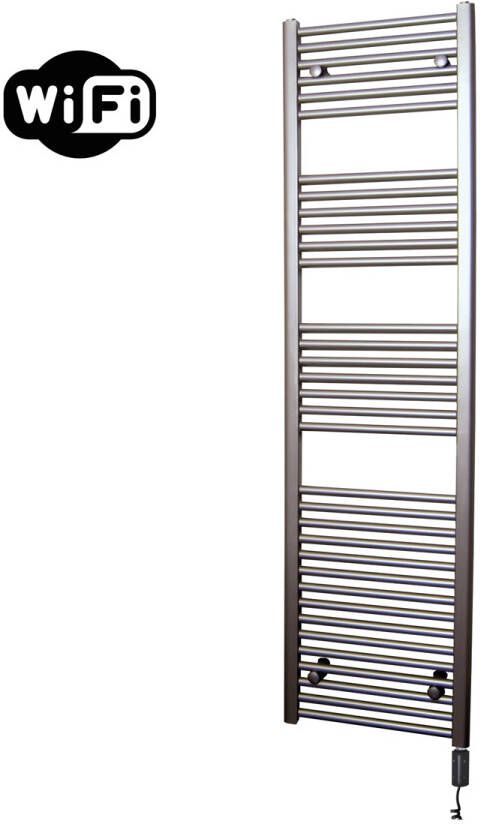 Sanicare elektrische design radiator 45x172cm inox-look met WiFi en thermostaat rechts zwart