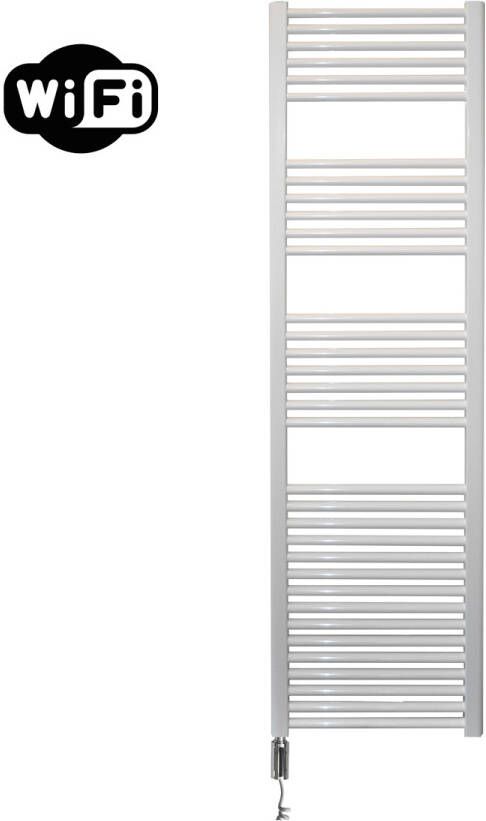 Sanicare elektrische design radiator 45x172cm wit met WiFi en thermostaat links chroom