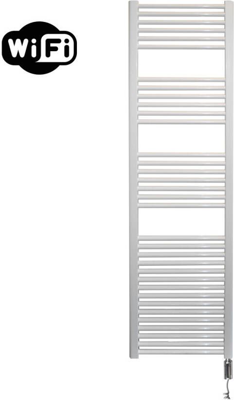 Sanicare elektrische design radiator 45x172cm wit met WiFi en thermostaat rechts chroom