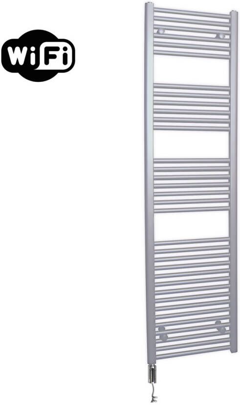 Sanicare elektrische design radiator 45x172cm zilvergrijs met WiFi en thermostaat links chroom