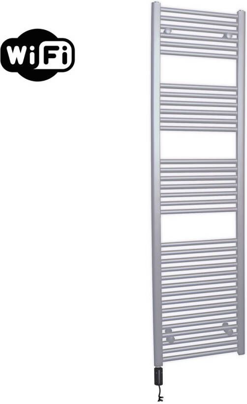 Sanicare elektrische design radiator 45x172cm zilvergrijs met WiFi en thermostaat links zwart