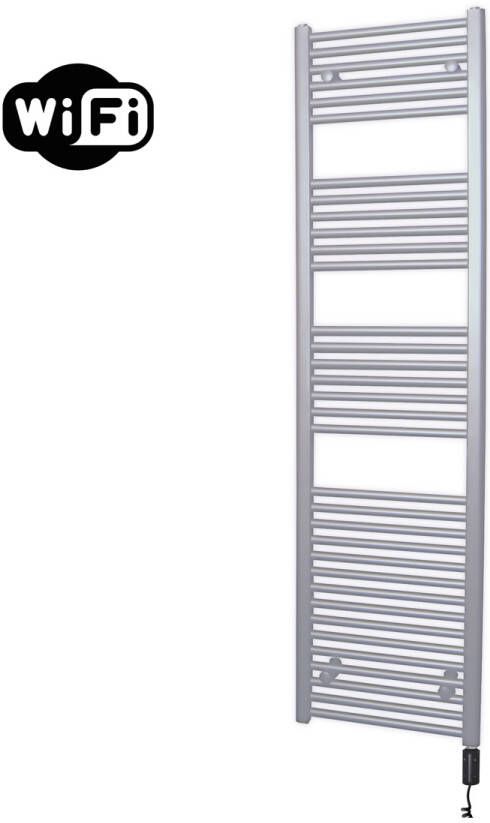 Sanicare elektrische design radiator 45x172cm zilvergrijs met WiFi en thermostaat rechts zwart