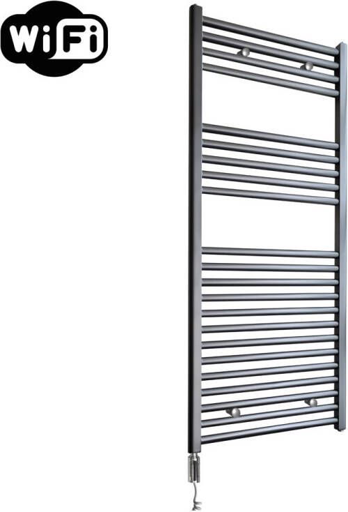 Sanicare elektrische design radiator 60x112cm gunmetal met WiFi en thermostaat links chroom