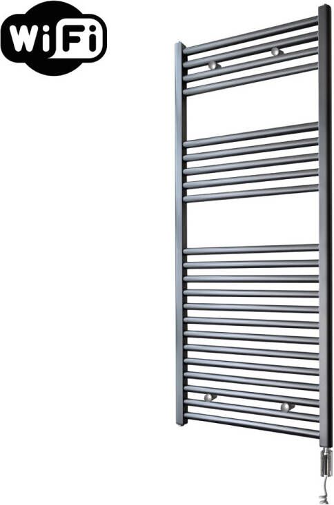 Sanicare elektrische design radiator 60x112cm gunmetal met WiFi en thermostaat rechts chroom