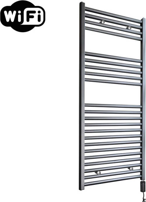 Sanicare elektrische design radiator 60x112cm gunmetal met WiFi en thermostaat rechts zwart