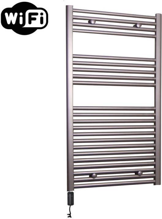 Sanicare elektrische design radiator 60x112cm inox-look met WiFi en thermostaat links zwart