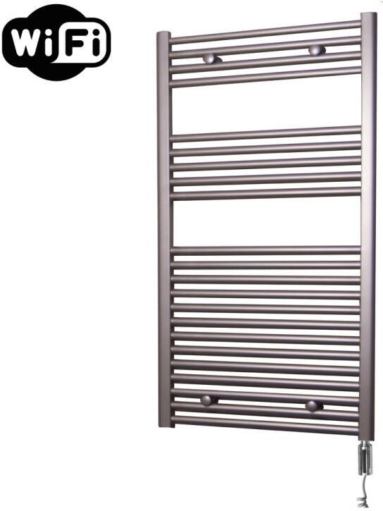 Sanicare elektrische design radiator 60x112cm inox-look met WiFi en thermostaat rechts chroom