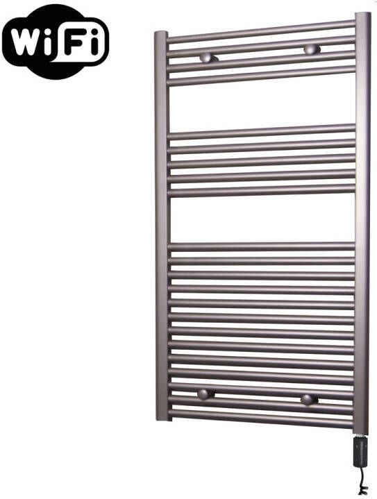 Sanicare elektrische design radiator 60x112cm inox-look met WiFi en thermostaat rechts zwart